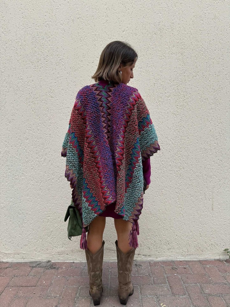 Donna Vanity Sirone | Poncho Etnico Colorato Con Nappine