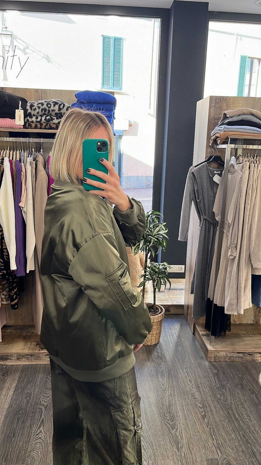 Donna Vanity Sirone | Giacca Bomber Kontatto Over Ize Verde Militare